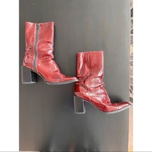 Red leather boots.